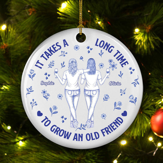 It Takes A Long Time Blue Toile - Personalized Custom Ceramic Ornament