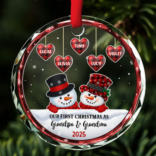Grandparents Snowman Christmas - Personalized Custom Glass Ornament