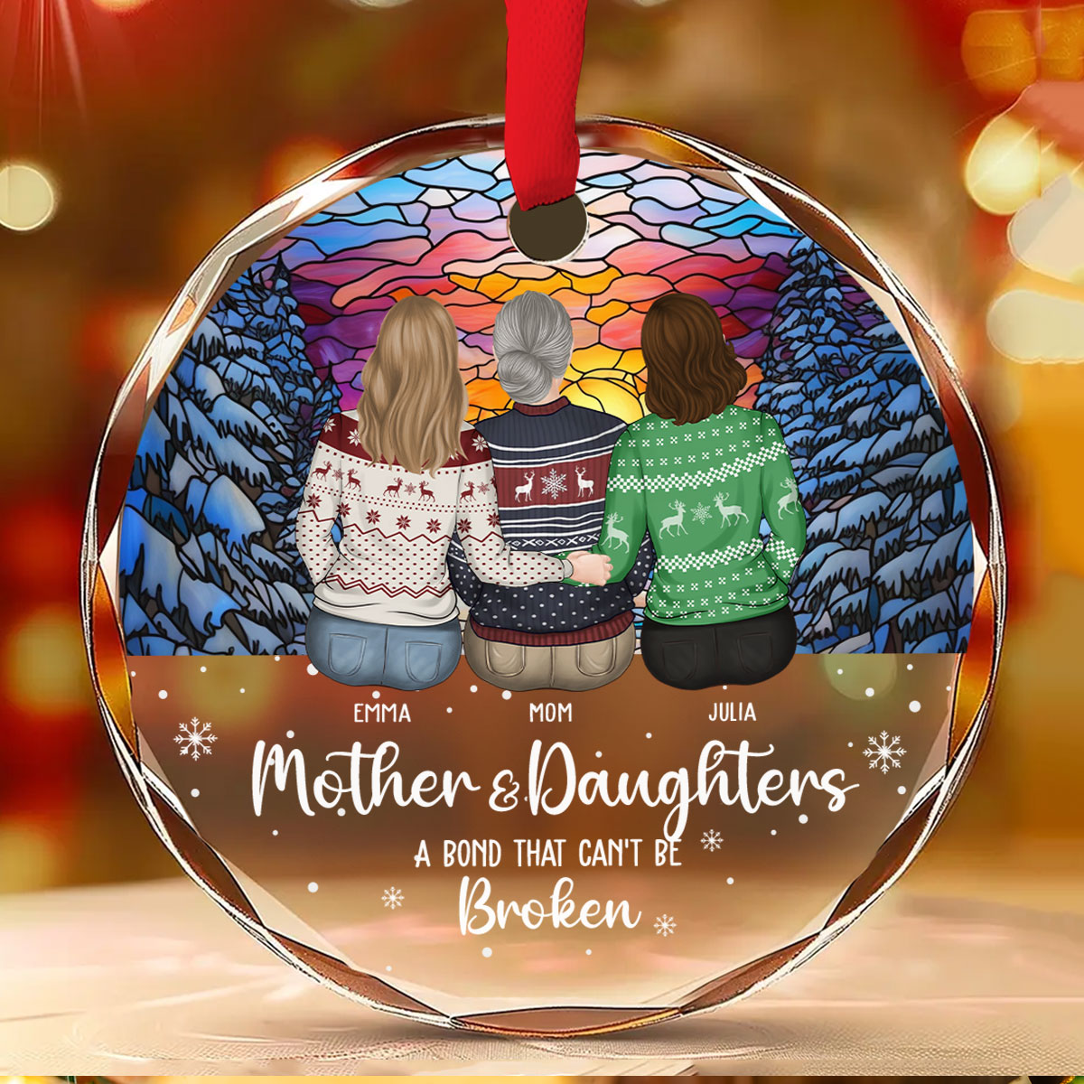 The Bond Between A Girl And Her Mom - Personalized Custom Glass Ornament