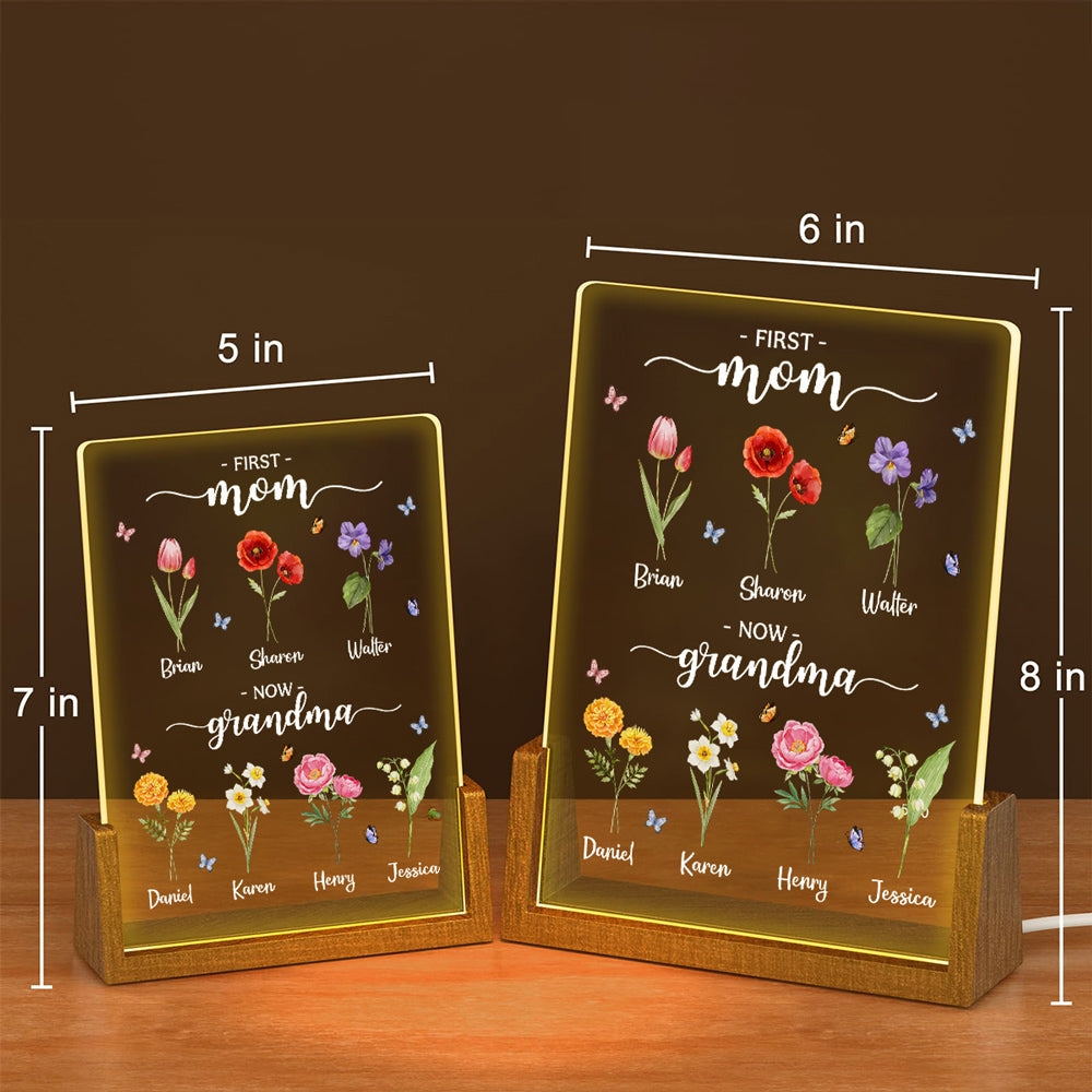 First Mom Now Grandma - Personalized Custom Plaque With Walnut Base