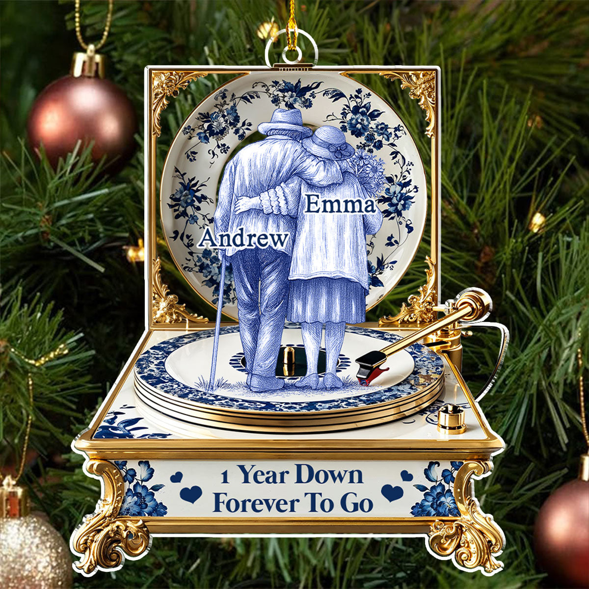 Love In Blue Toile - Personalized Custom Acrylic Ornament