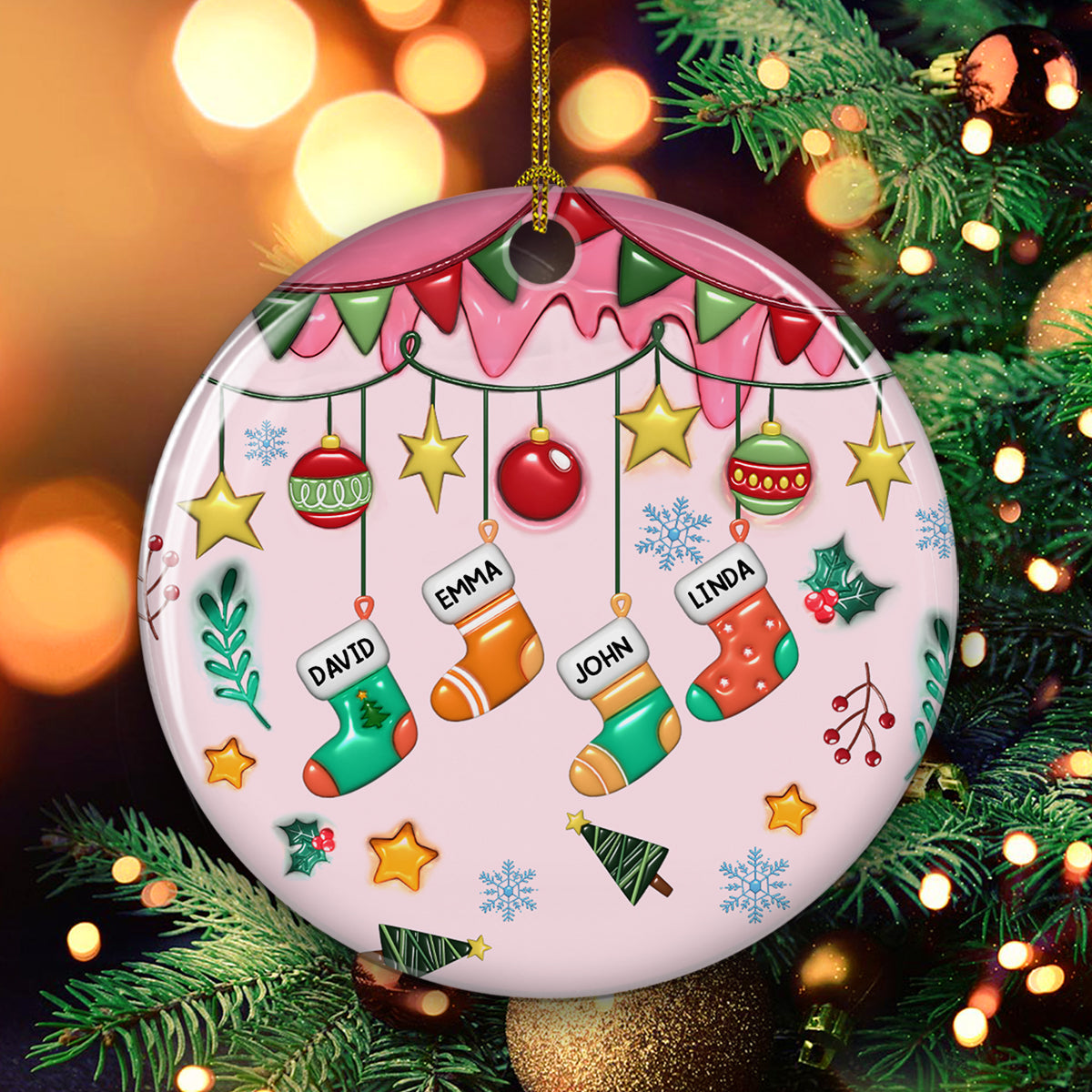 Family Stockings Christmas - Personalized Custom 3D Inflated Effect Ceramic Ornament