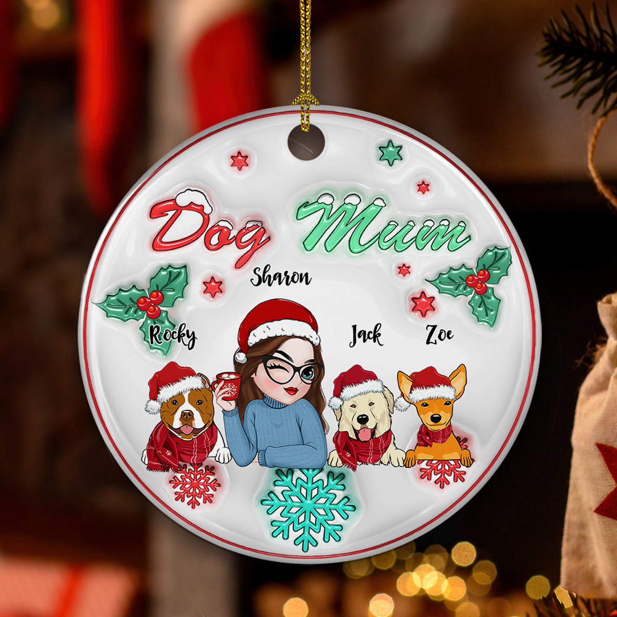 Dog Mom Pastel - Personalized Custom 3D Inflated Effect Ceramic Ornament