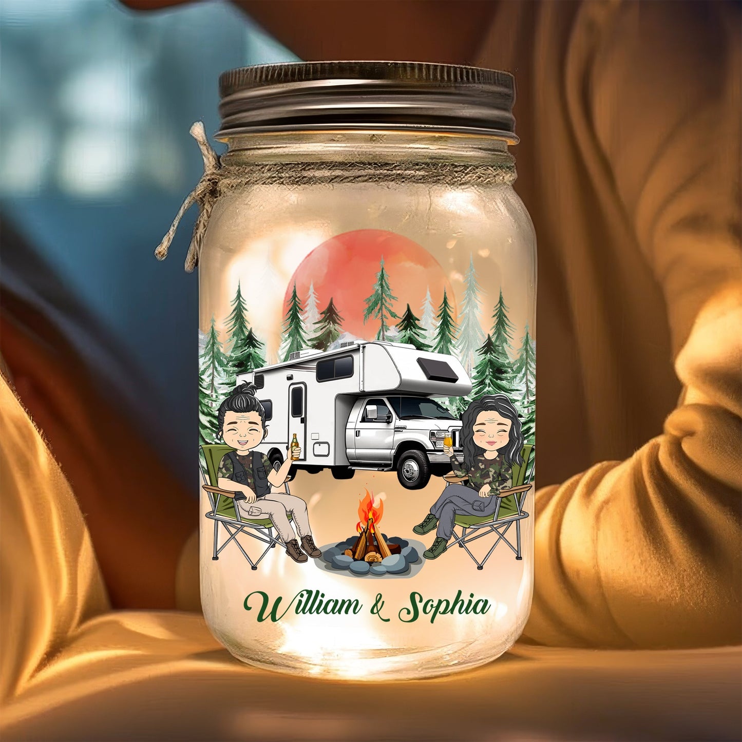 Sit By The Campfire  - Personalized Custom Mason Jar Light