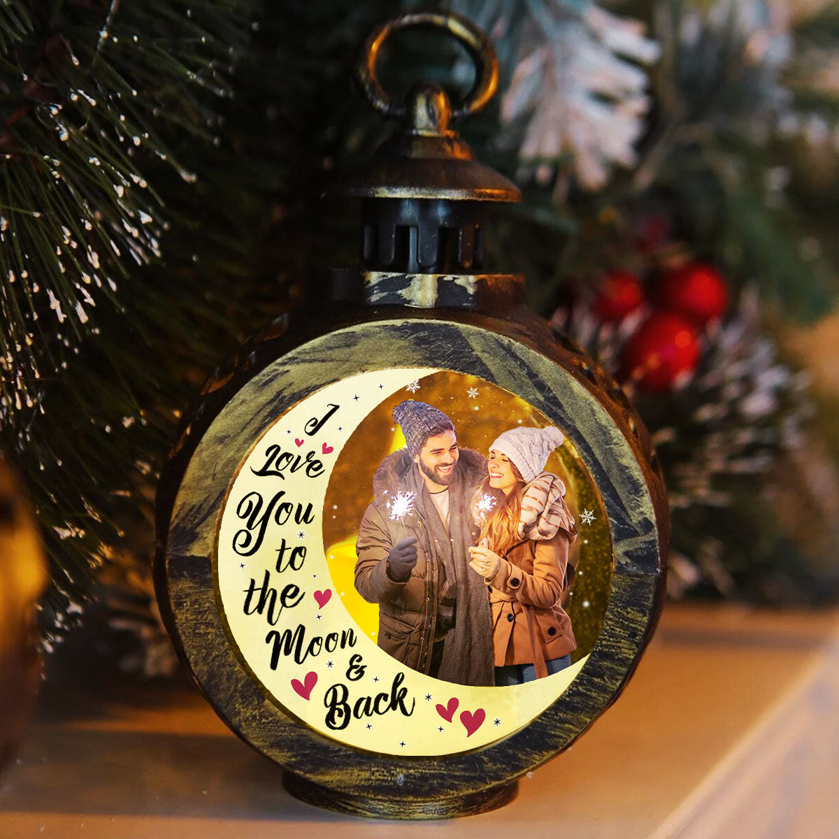 To The Moon And Back - Personalized Custom Christmas Lantern