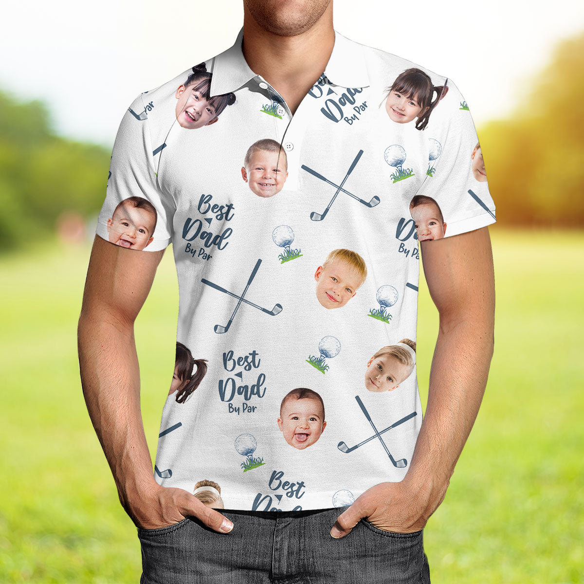 Best Dad By Par - Personalized Photo Polo Shirt - Customized Goft Shirt, Father's Day, Gift For Dad