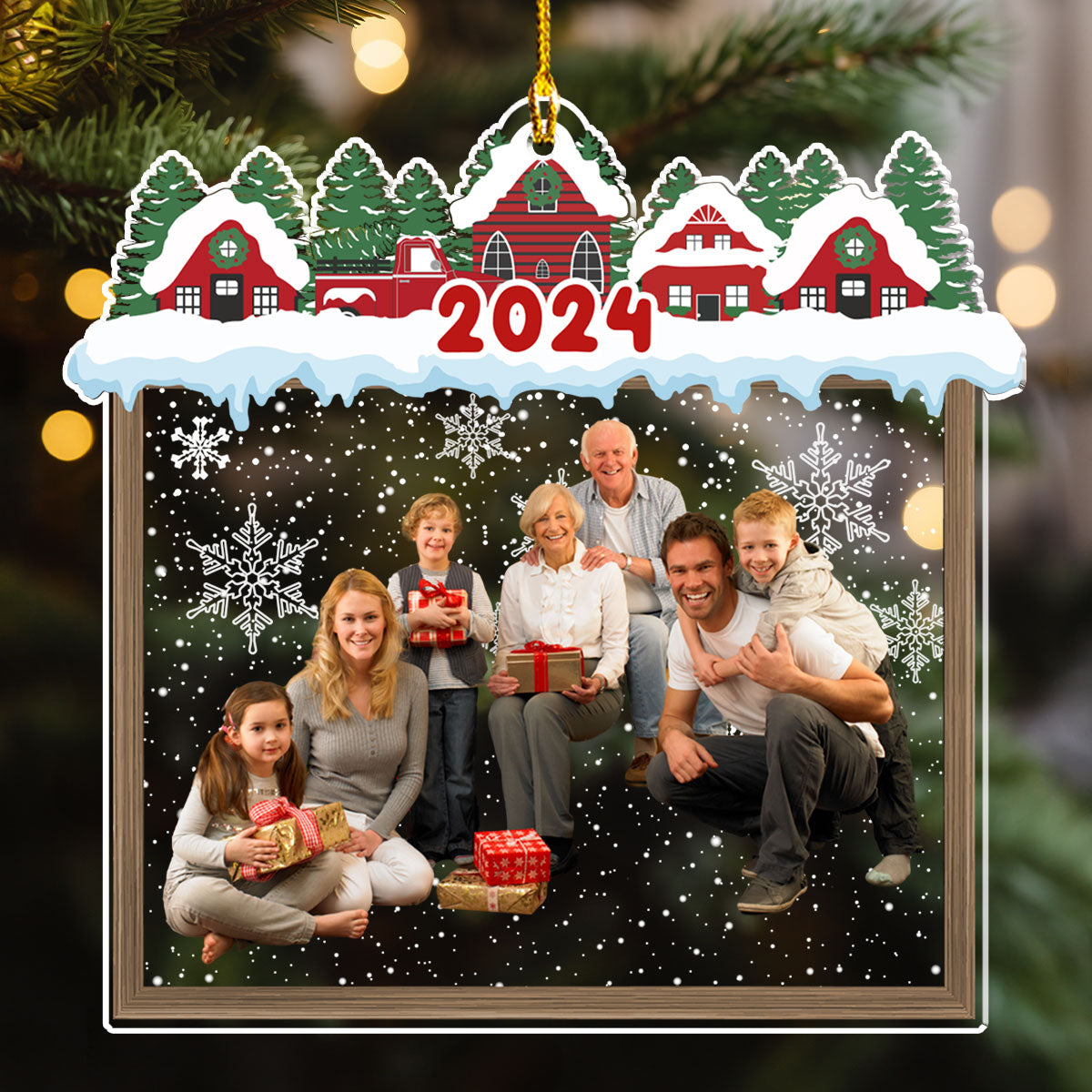 Family Beautiful Christmas Town Village View - Personalized Custom Acrylic Ornament