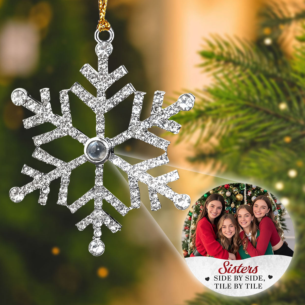 Side By Side Tile By Tile - Personalized Custom Photo Snowflake Projection Ornament