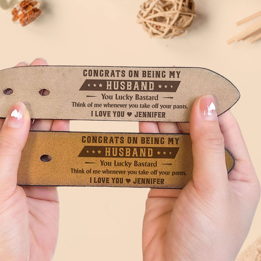 Congrats On Being My Husband - Personalized Engraved Leather Belt