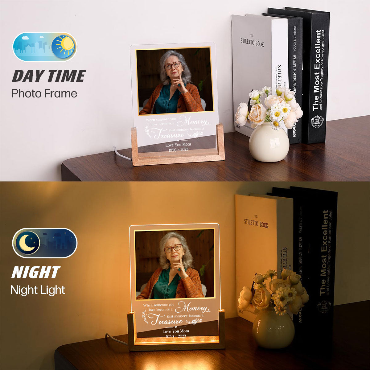 Love Turns Into Treasured Memories - Personalized Custom Plaque With Walnut Base