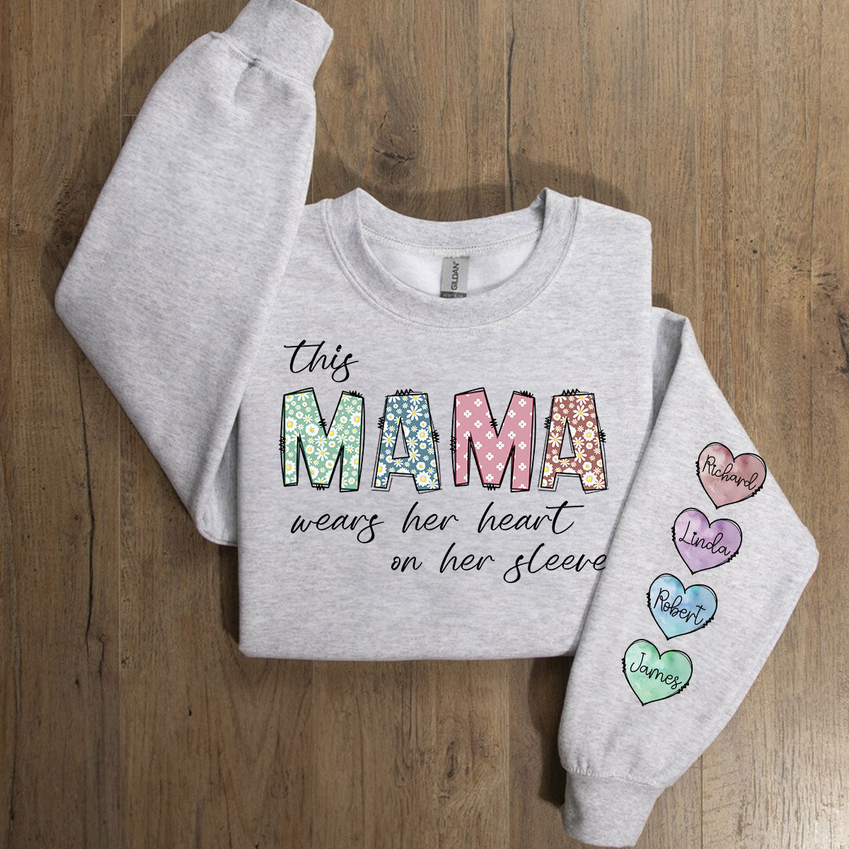 This Mama Wear Her Heart On Her Sleeve - Personalized Custom Sweatshirt