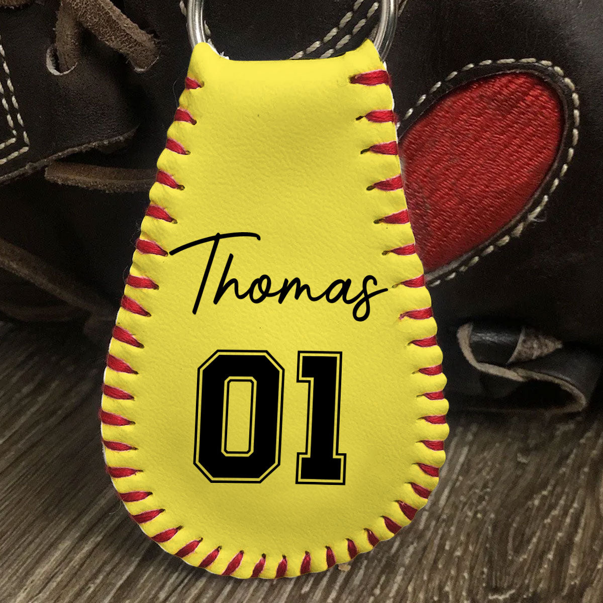 Baseball Ball - Personalized Custom Leather Baseball Keychain