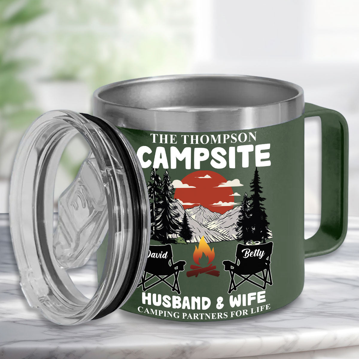 Camping Partners For Life - Personalized Custom 14oz Stainless Steel Tumbler With Handle