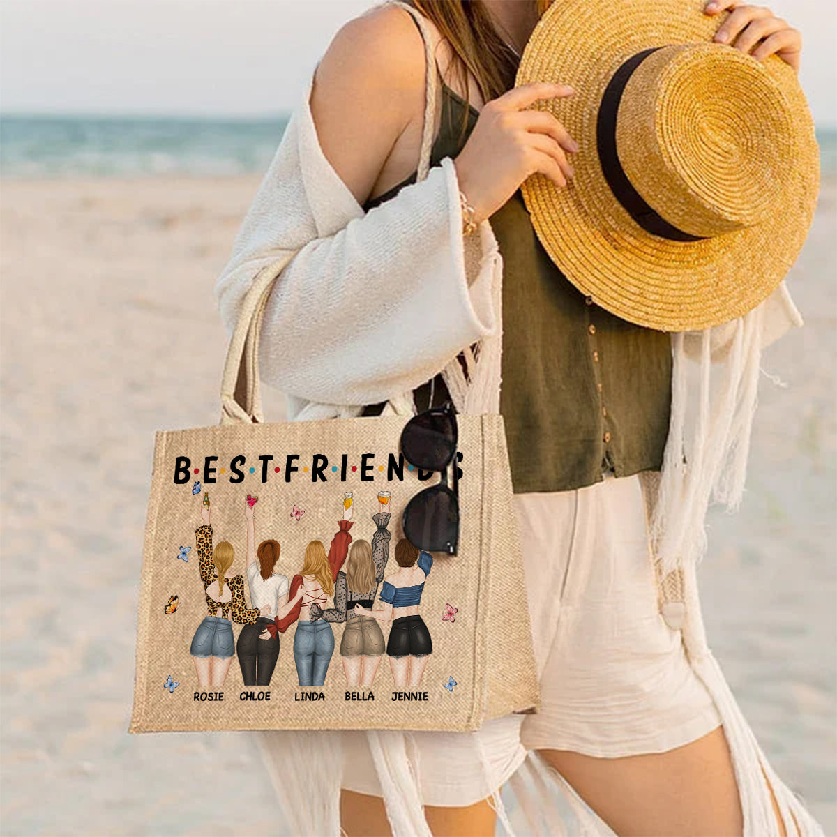 Sisters Together - Personalized Custom Jute Tote Bag