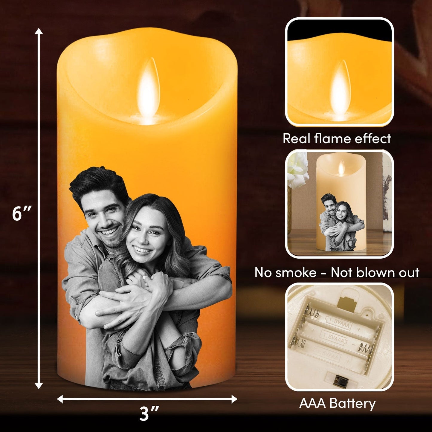 Custom Photo Greyscale Couples - Personalized Custom LED Candle