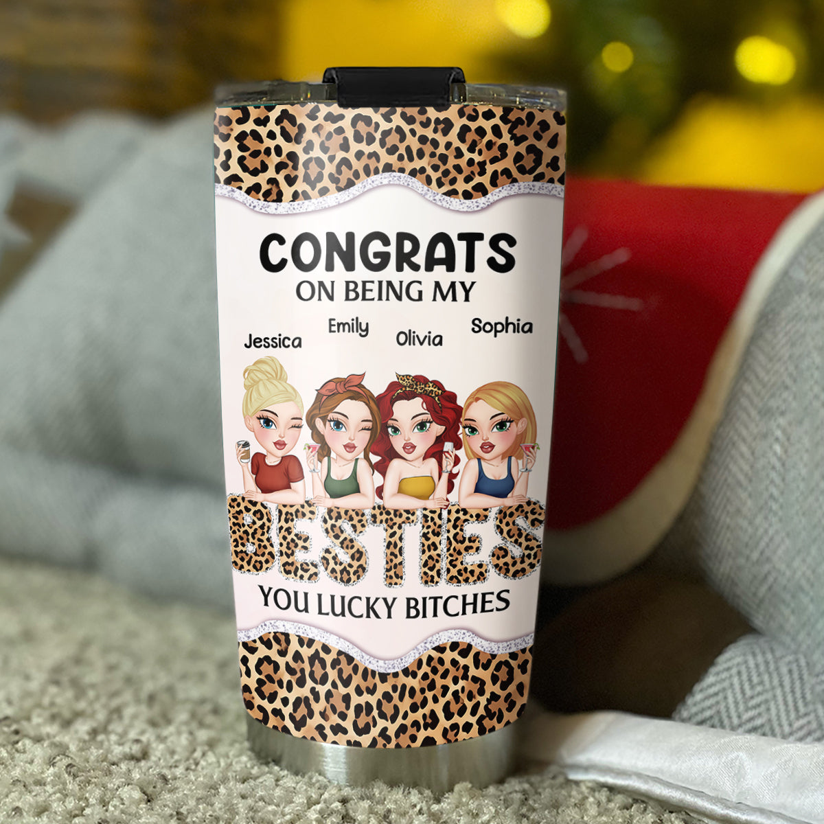 Congrats On Being My Bestie Leopard - Personalized Custom Tumbler