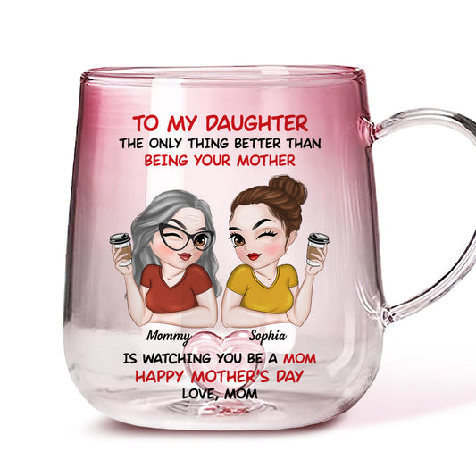 To My Daughter Happy Mother Day - Personalized Custom Pink Gradient Glass Mug
