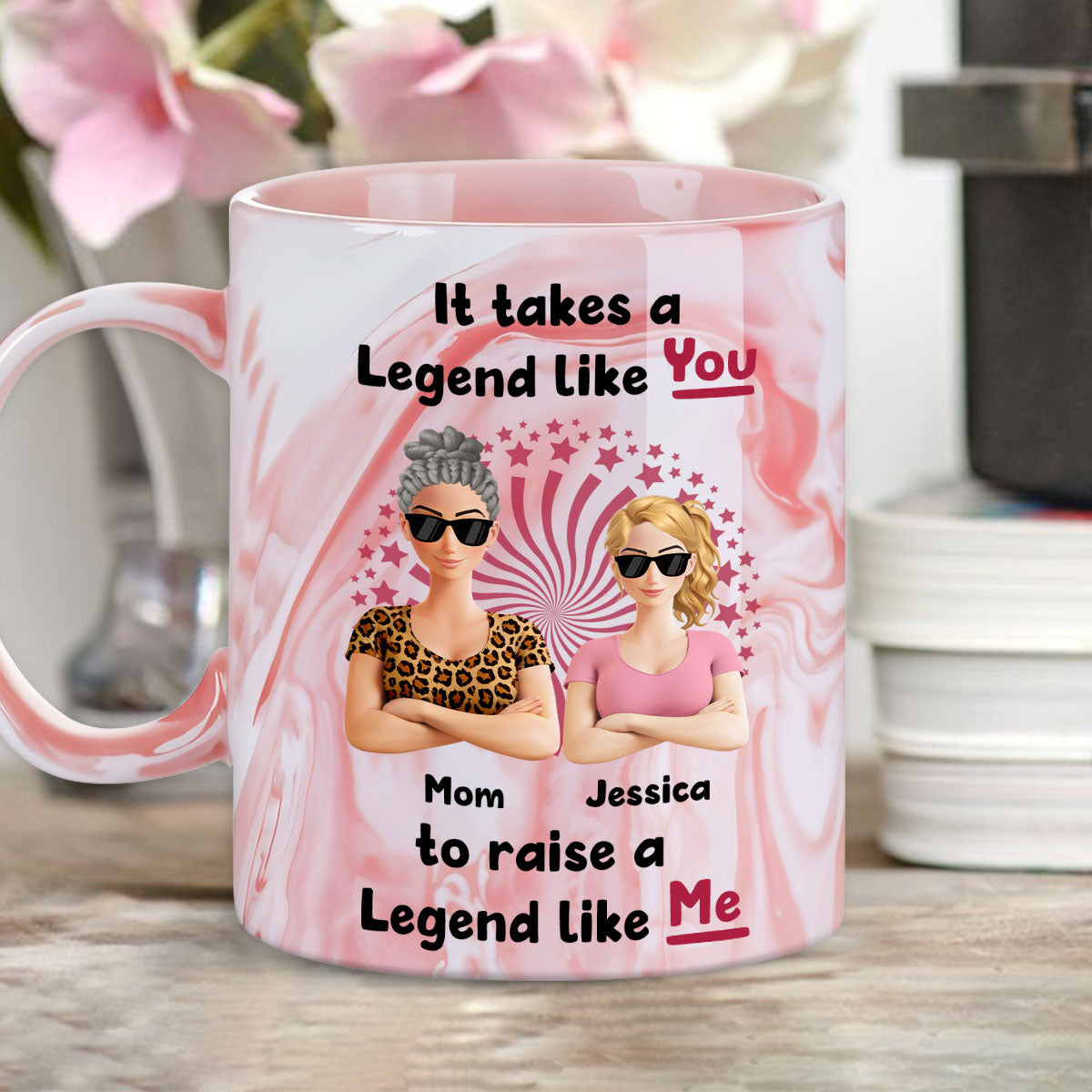 Moms Create Legends With Love - Personalized Custom Pink Marble Mug