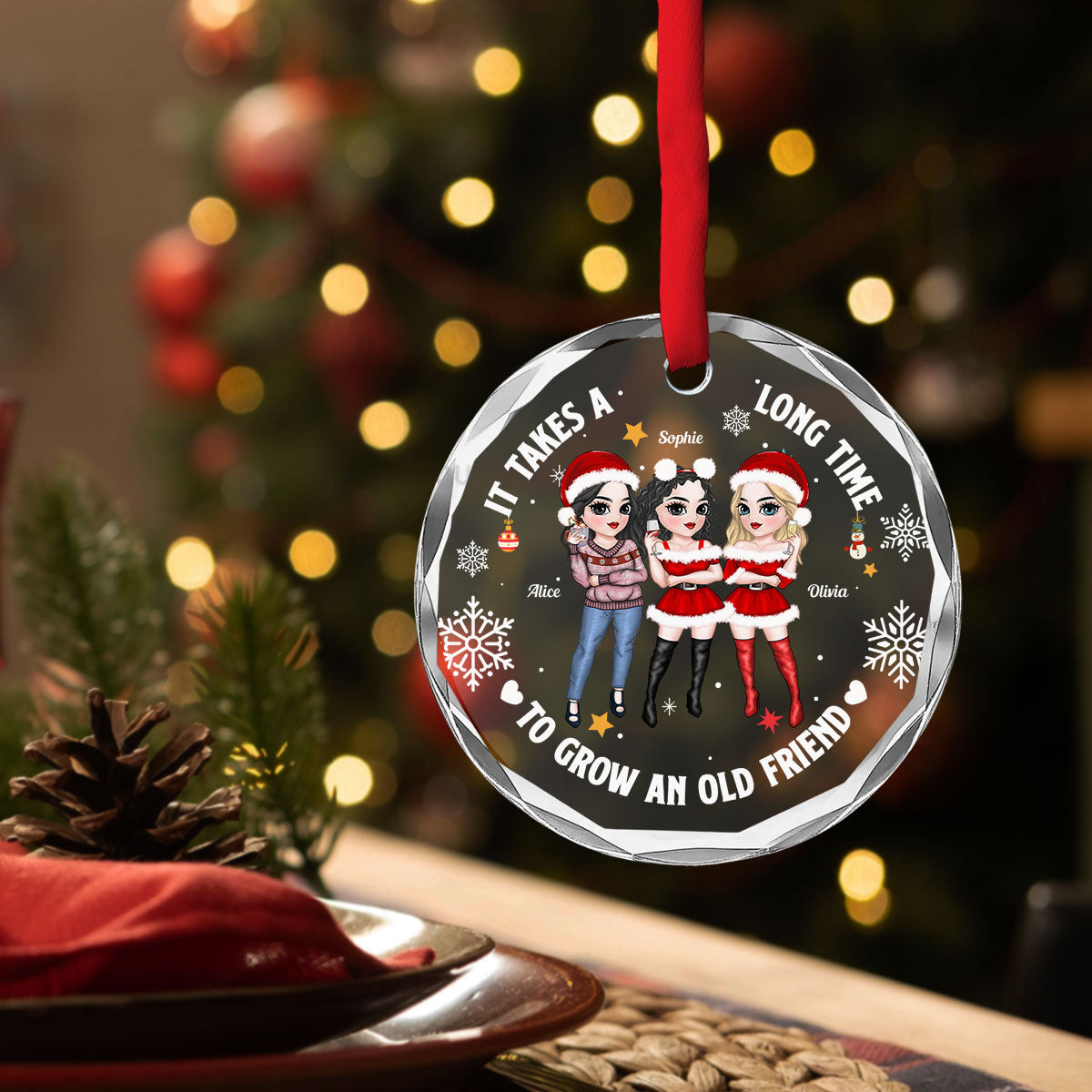 Besties Christmas - Personalized Custom Glass Ornament