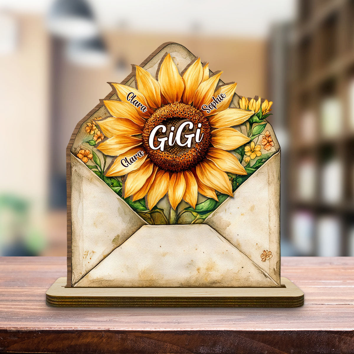Sunflower Love - Personalized Custom 2-Layer Wood Plaque With Flat Base