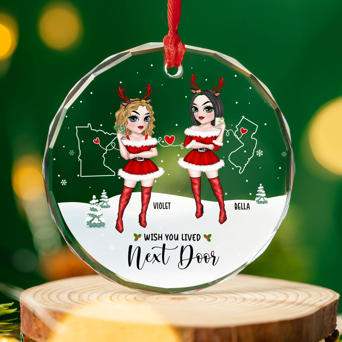 Long Distance Besties - Personalized Custom Glass Ornament