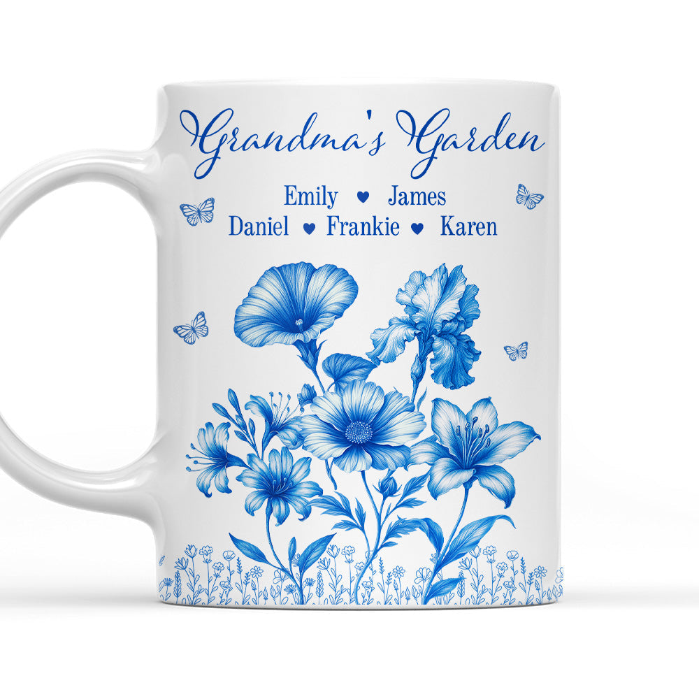 Grandma Garden Toile Flowers - Personalized Custom Coffee Mug