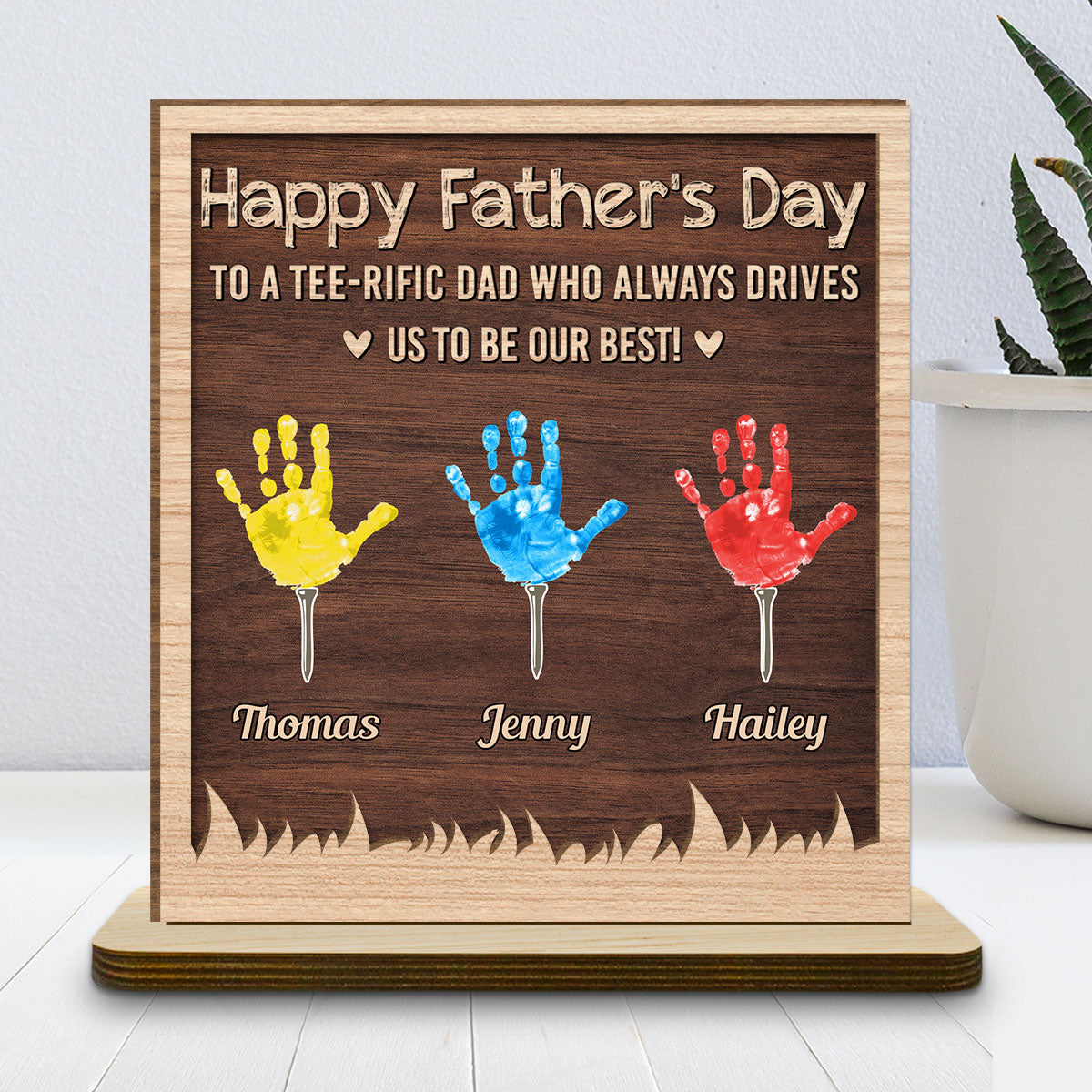 Best Dad By Par - Personalized Custom 2-Layer Wood Plaque With Flat Base