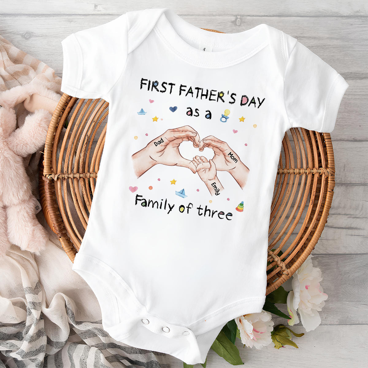 Family Of Three - Personalized Custom Baby Onesie