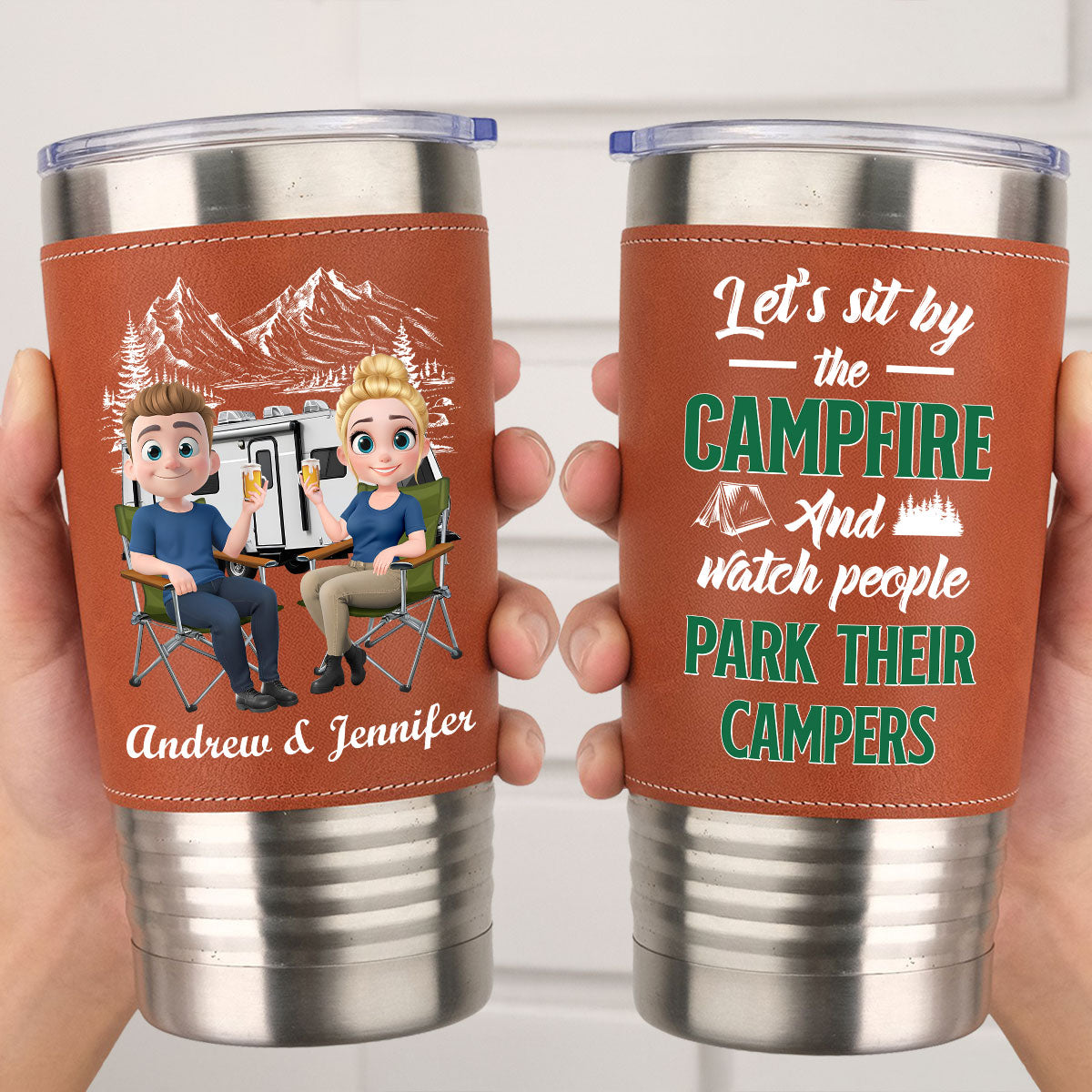 Camp Fire - Personalized Custom Leather Tumbler