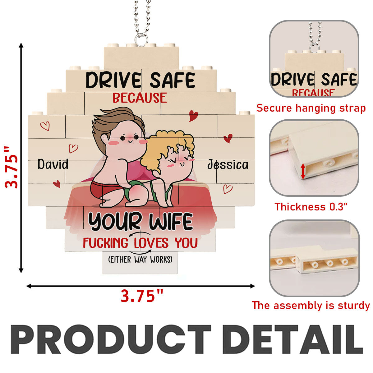 Drive Safe Because Your Wife Fucking Love You - Personalized Custom Puzzle Car Ornament