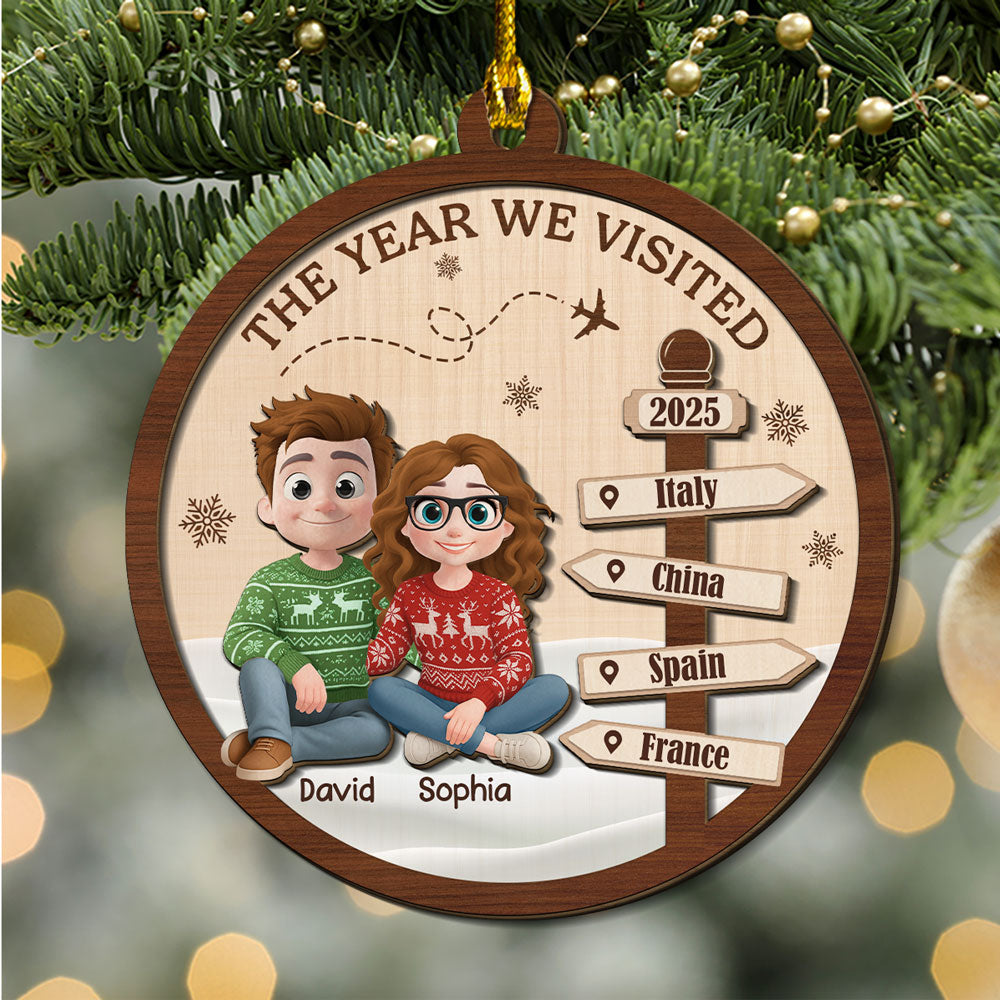 Visit The World Together - Personalized Custom 2-Layered Wood Ornament