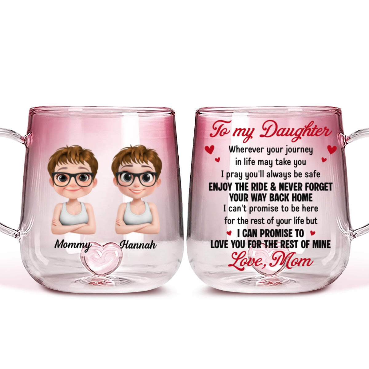Mom To Daughter Enjoy The Ride - Personalized Custom Pink Gradient Glass Mug