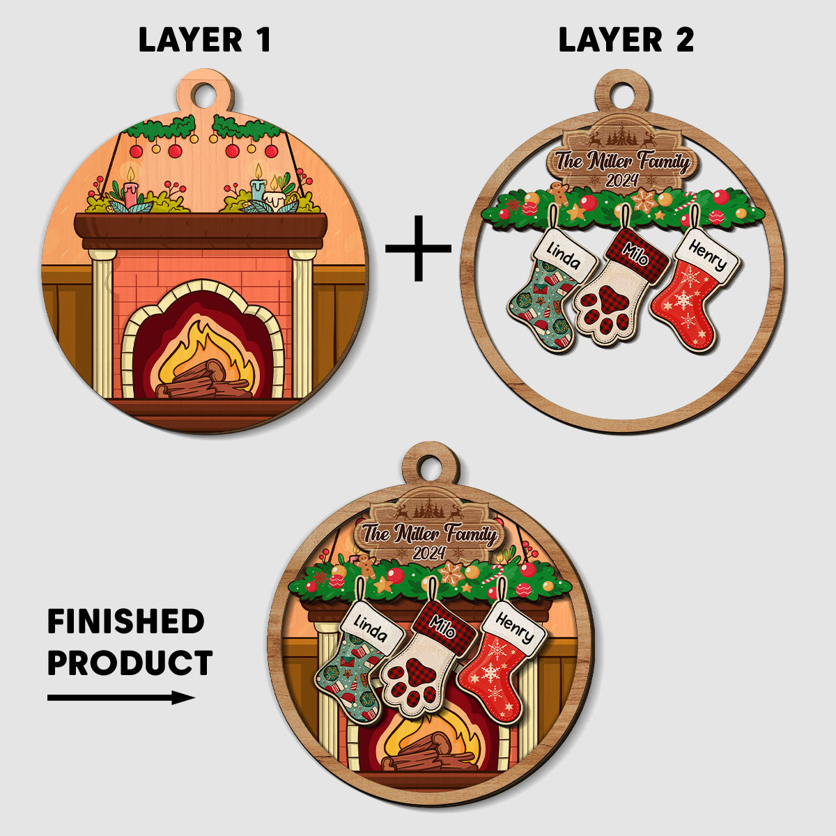 Happy Stockings - Personalized Custom 2-Layered Wood Ornament