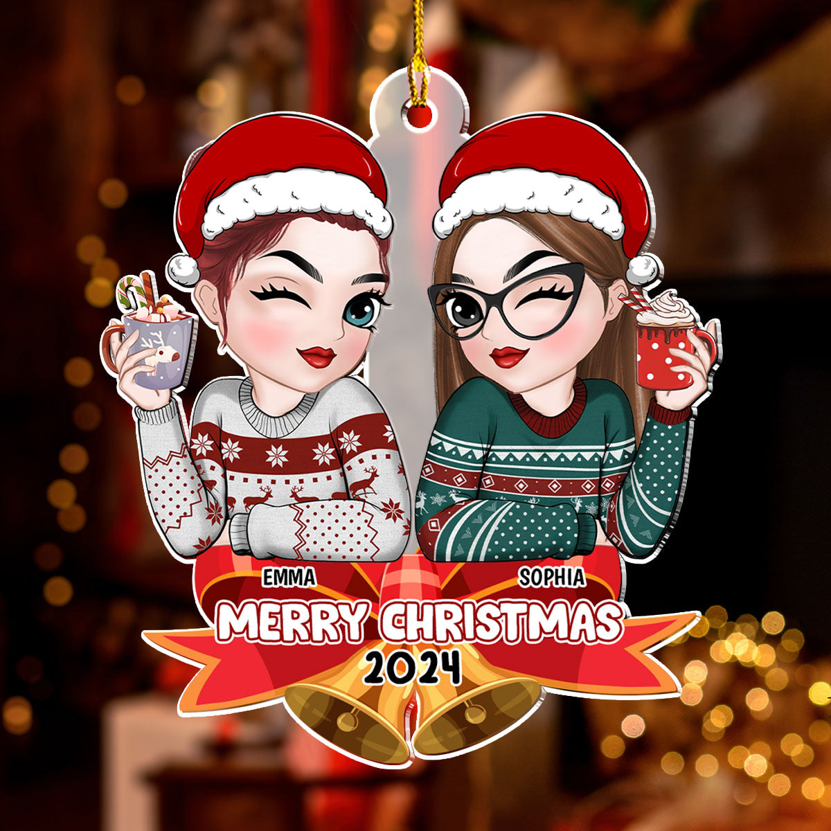 Bestie Sitting On Bell - Personalized Custom Acrylic Ornament