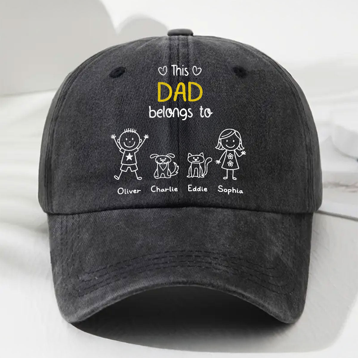 This Daddy Belongs To Us - Personalized Custom Vintage Washed Denim Cap