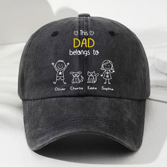 This Daddy Belongs To Us - Personalized Custom Vintage Washed Denim Cap