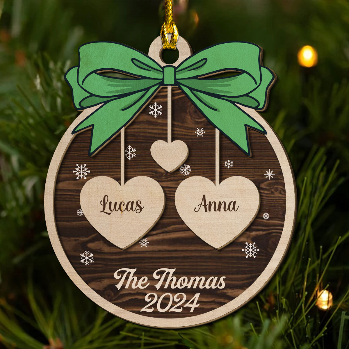 Bow, Name And Xmas - Personalized Custom 2-layered Wood Ornament