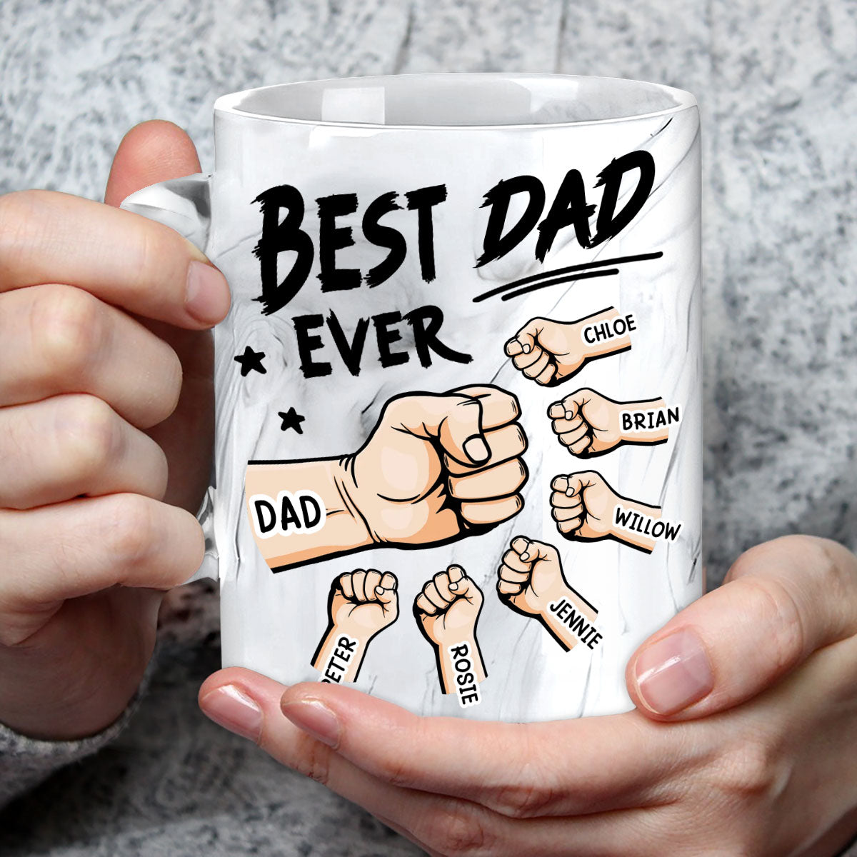 Best Dad Ever - Personalized Custom Grey Marble Mug