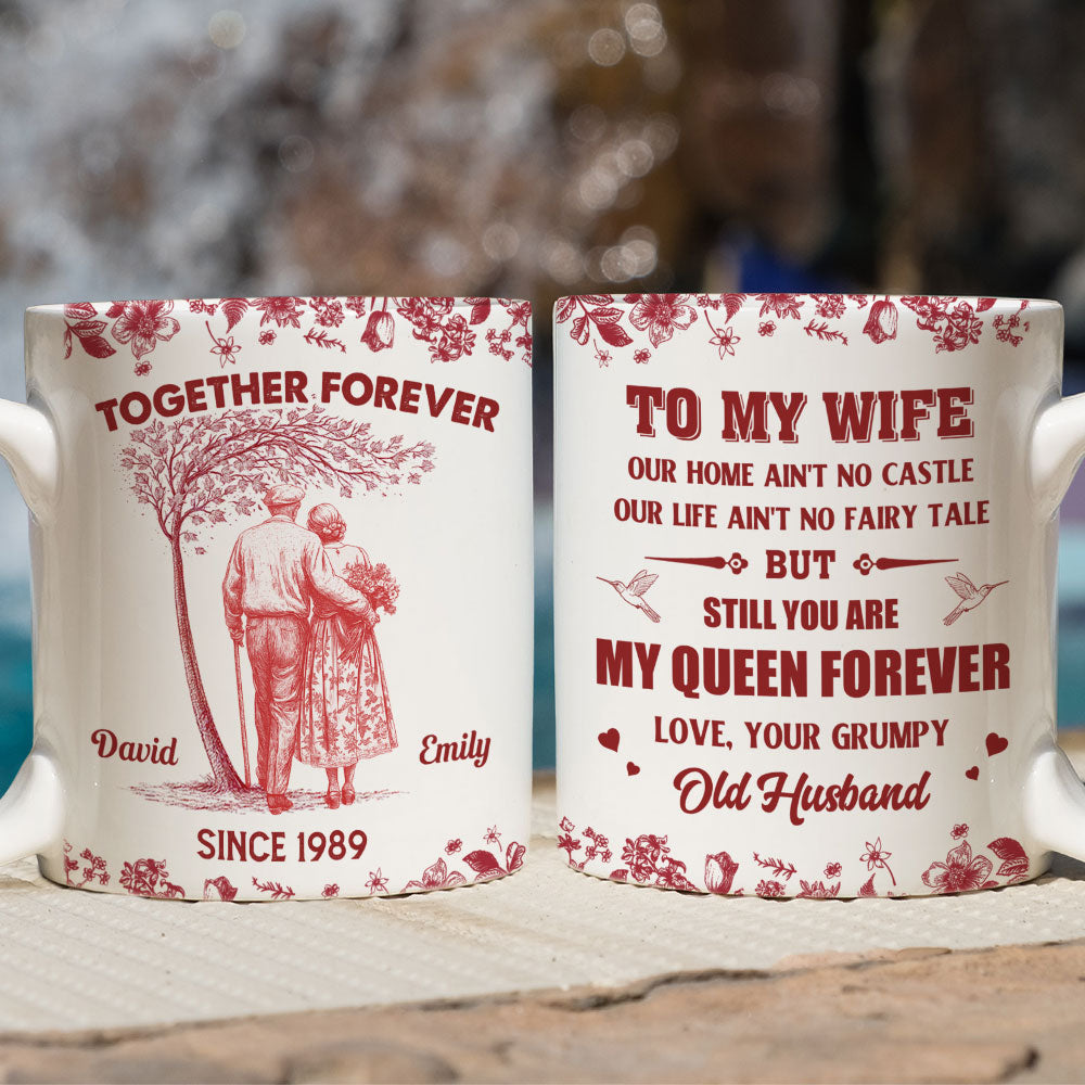 To My Queen Blue Toile - Personalized Custom Coffee Mug