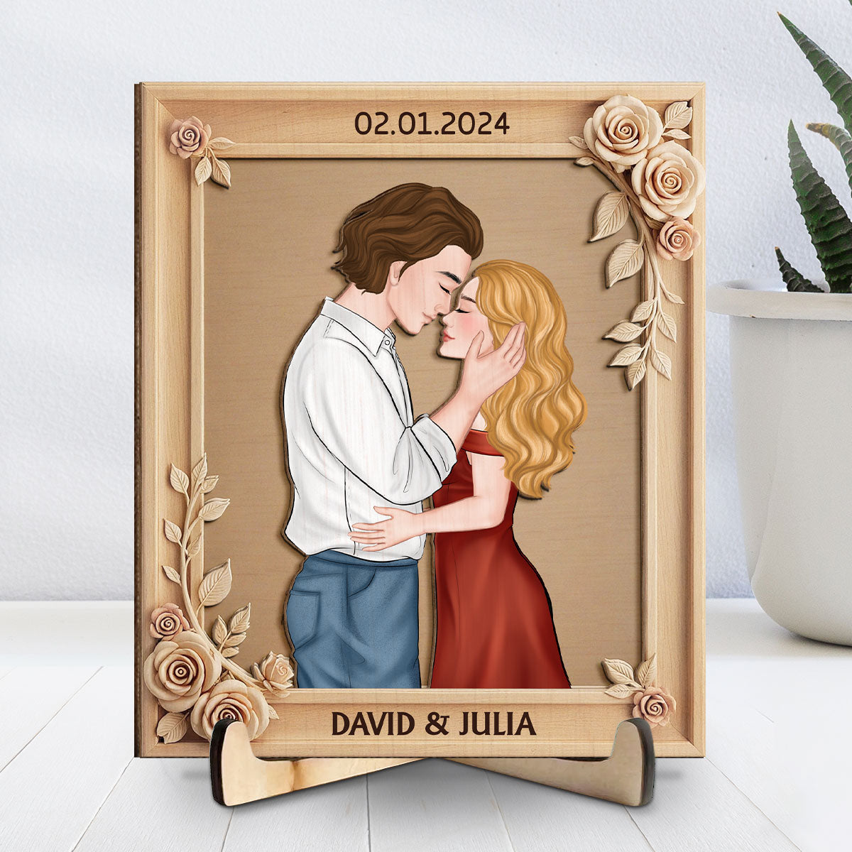 Romantic Floral With Couple - Personalized Custom Wooden Plaque