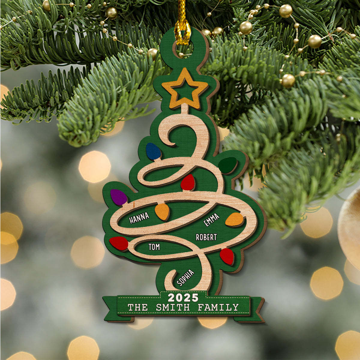 Christmas Tree Family Custom Name 2025 - Personalized Custom 2-layered Wood Ornament
