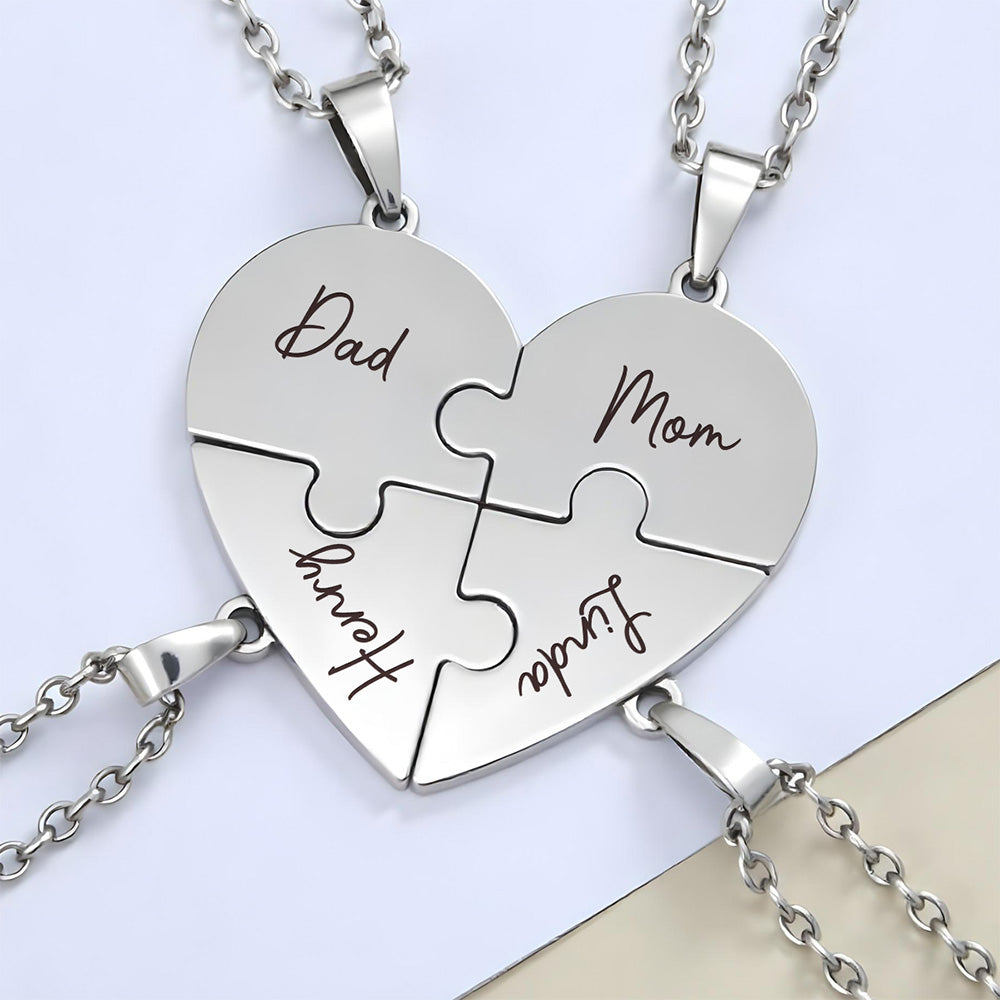 Always Connected By Heart - Personalized Custom Heart Puzzle Necklace