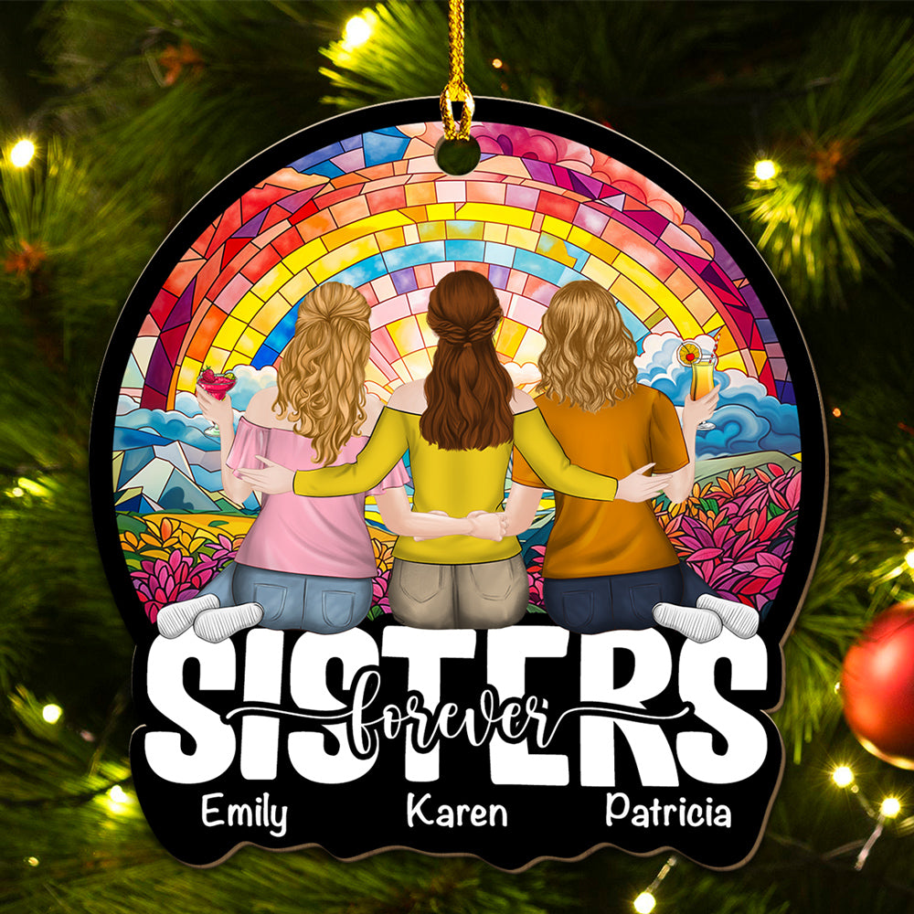 Besties Sitting Together - Personalized Custom Wood Ornament