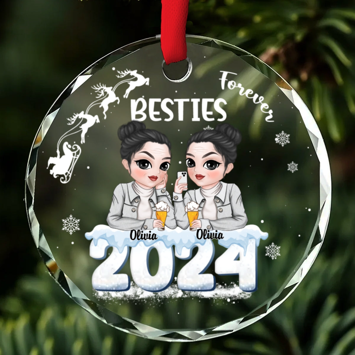 Besties Together 2024 - Personalized Custom Glass Ornament