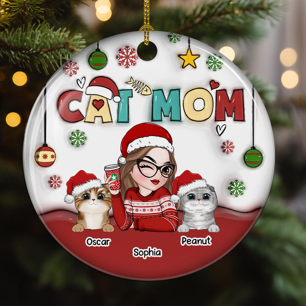 Mom Of Cats- Personalized Custom 3D Inflated Effect Ceramic Ornament