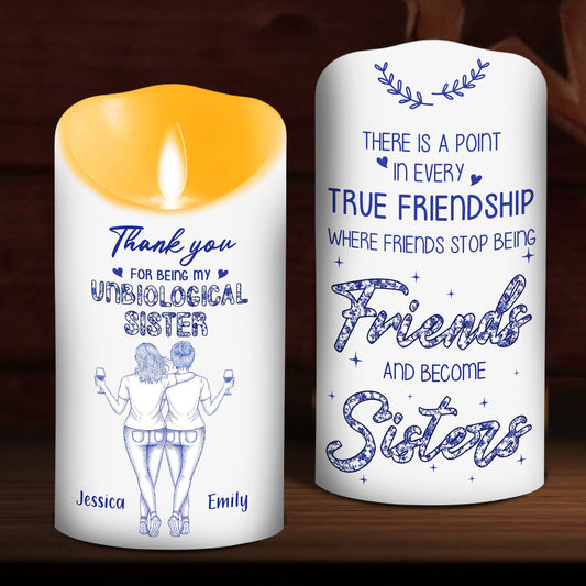 Where Friends Become Sisters Blue Toile - Personalized Custom LED Candle