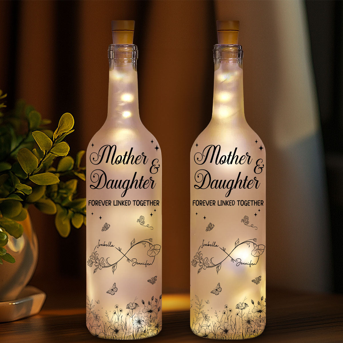 Mother And Daughter Forever Linked Together - Personalized Custom Bottle Lamp
