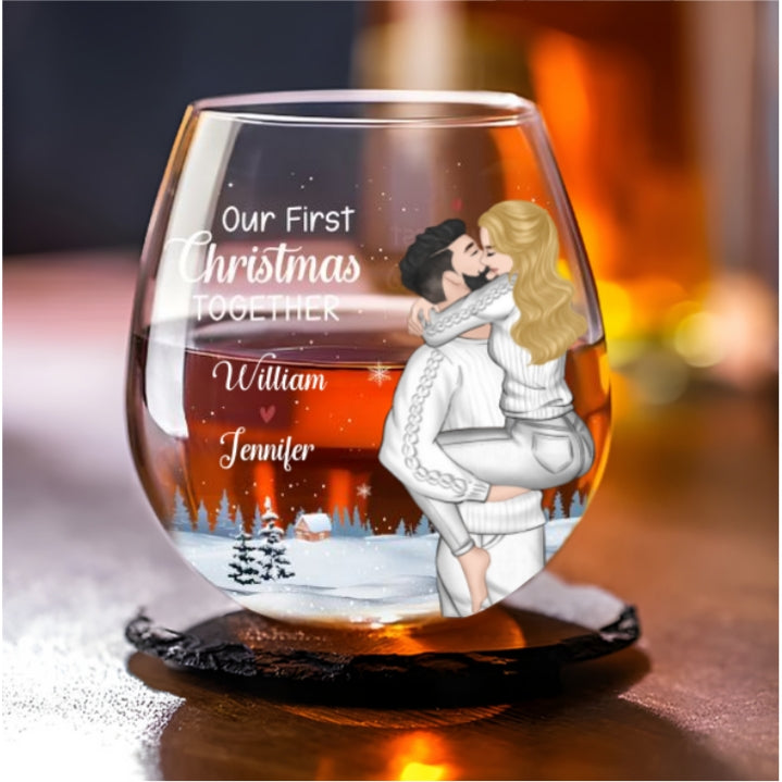 Our First Christmas 2024 - Personalized Custom Wine Glass
