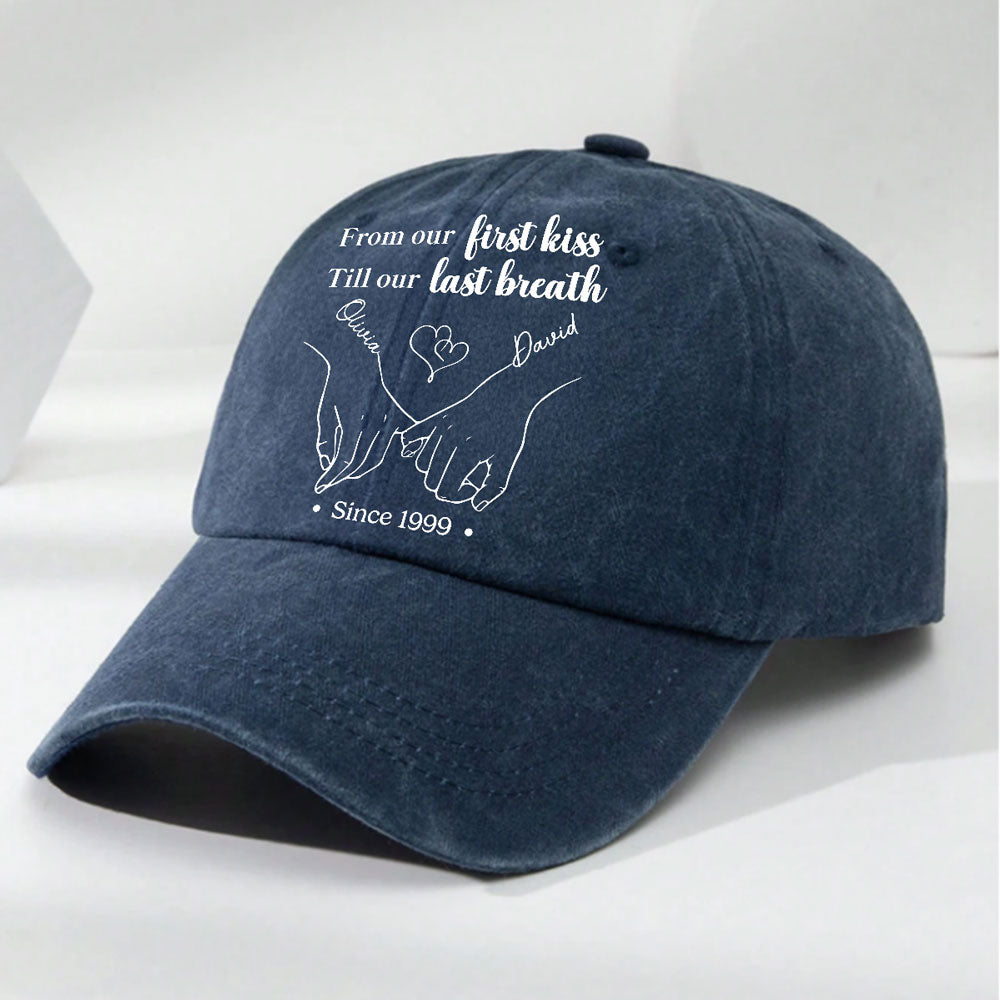 From Our First Kiss Till The Last - Personalized Custom Vintage Washed Denim Cap