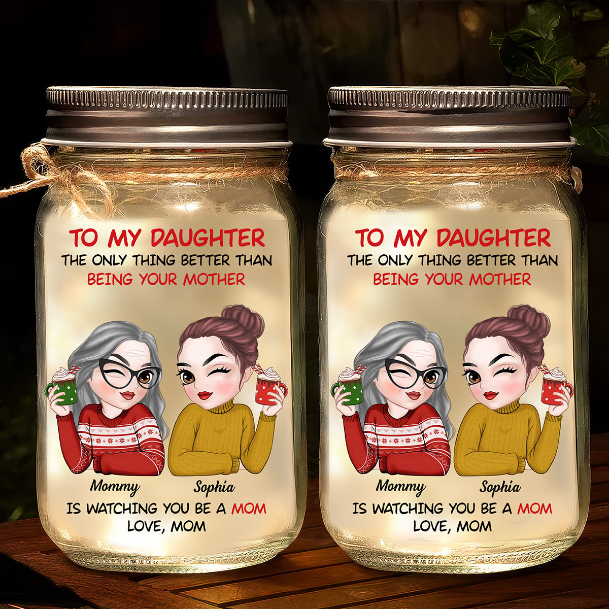 To My Daughter Merry Christmas - Personalized Custom Mason Jar Light